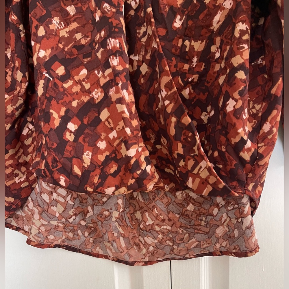 Prologue Copper Rust Mosaic Draped V-Neck Blouse - Picture 4 of 4